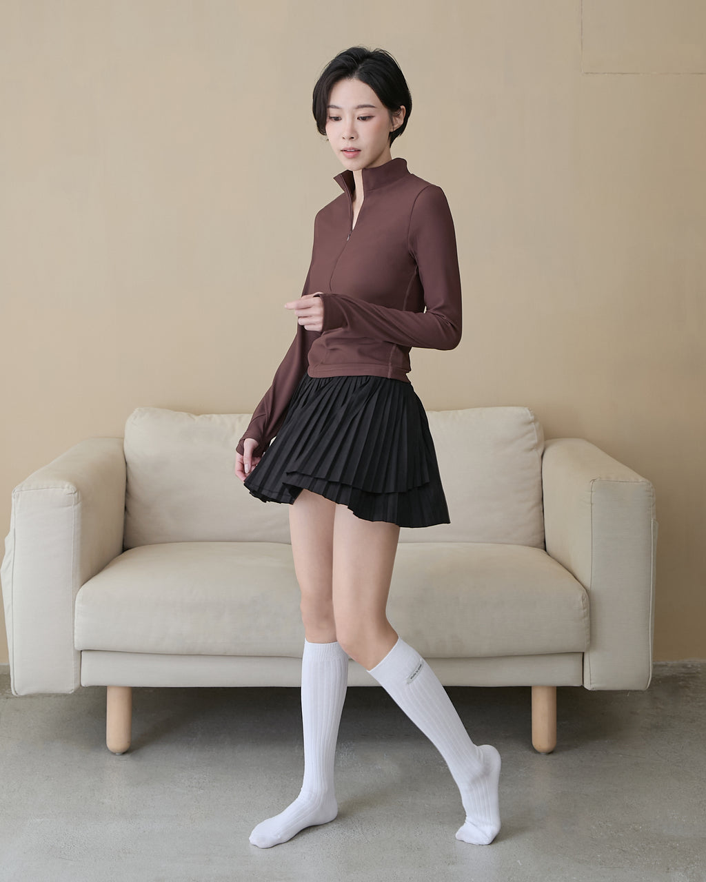 麂皮百褶裙(附網球褲)