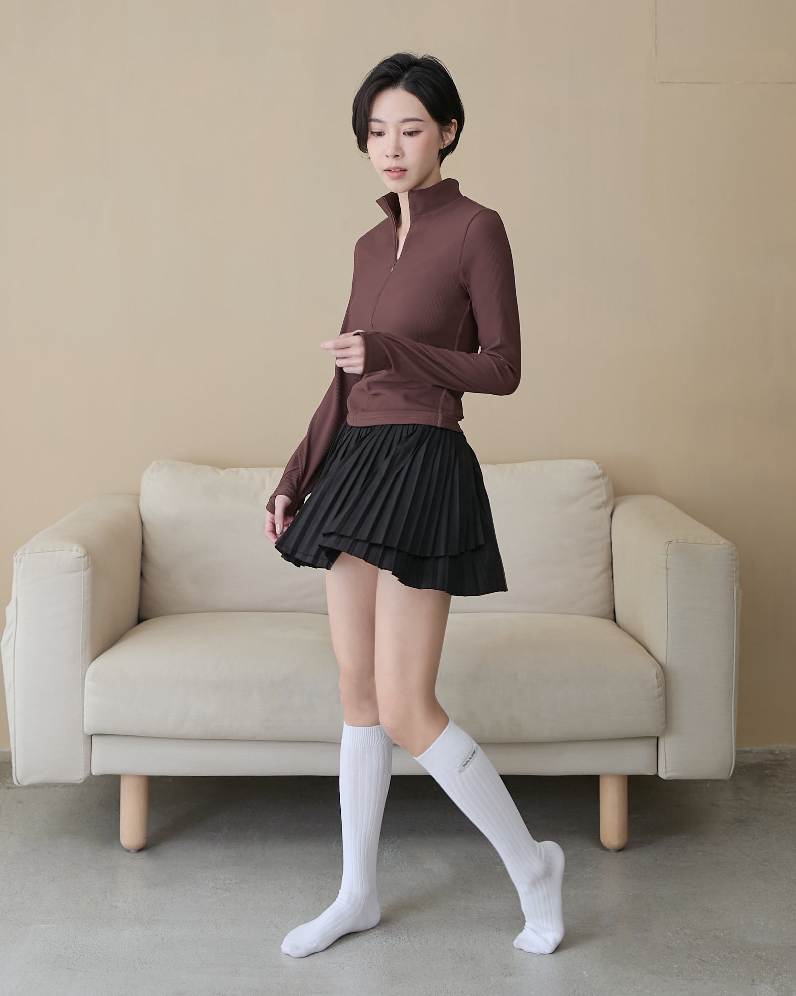 麂皮百褶裙(附網球褲)